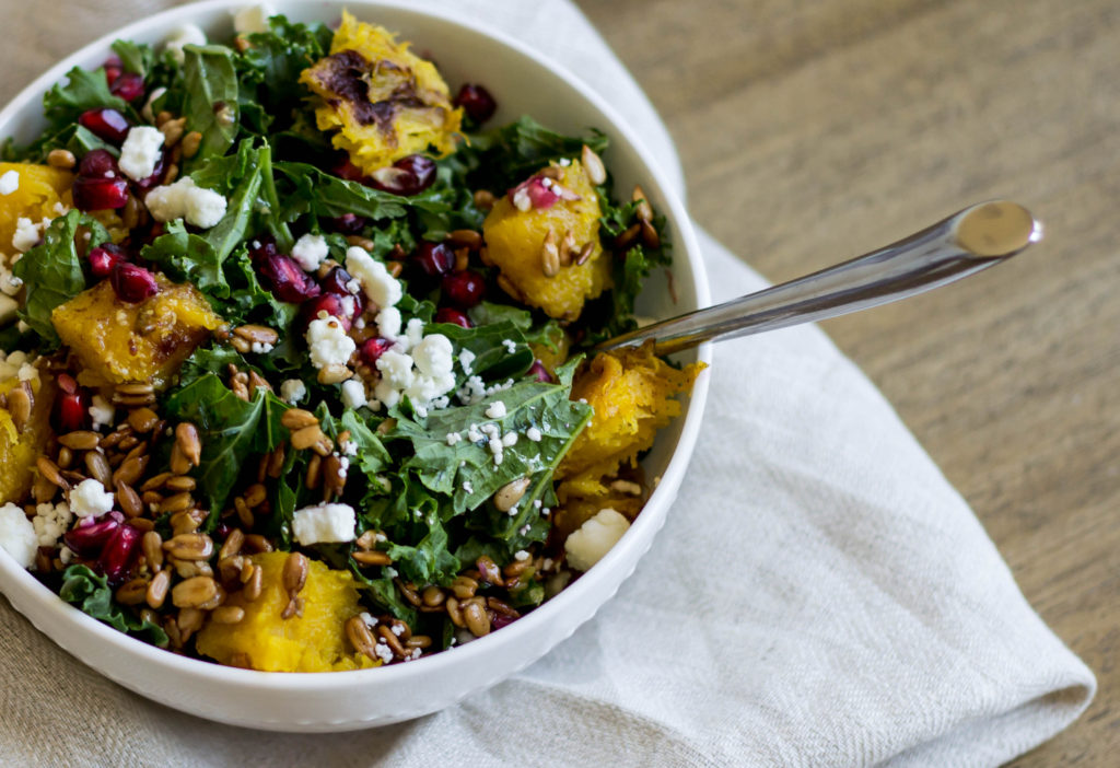 Pomegranate and Squash Kale Salad